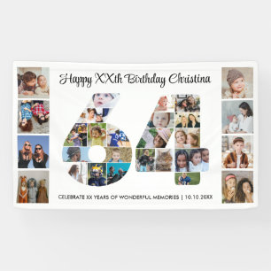 64th Birthday Party Number 64 Photo Collage Banner
