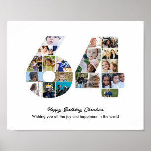 64th Birthday Party Number 64 Photo Collage Poster