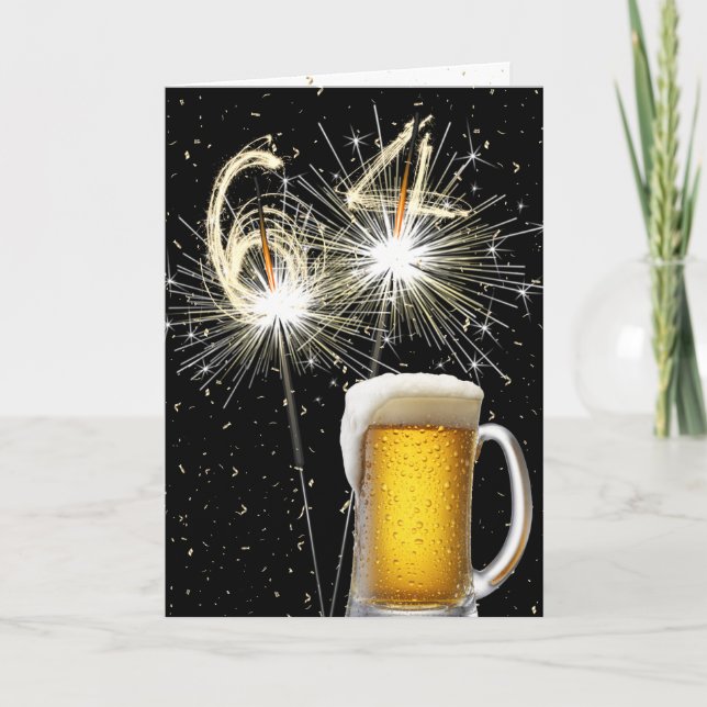64th Birthday Sparklers With Beer Mug Card (Front)