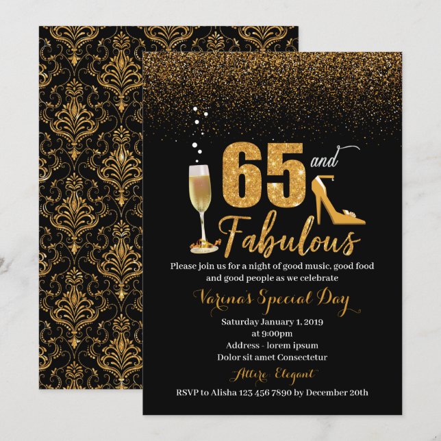65 and Fabulous Birthday Invitation for Women (Front/Back)