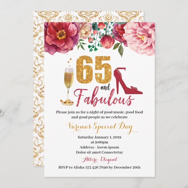 65 and Fabulous Birthday Invitation for Women (Front/Back)