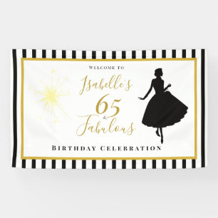 65 & Fabulous Birthday Banner Black & Gold Decor