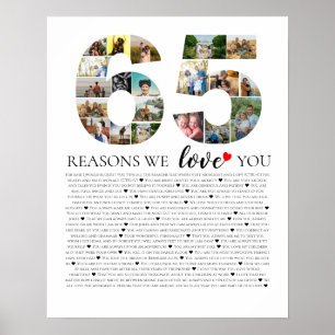 65 reasons why we love you 80th 60th birthday 60th poster