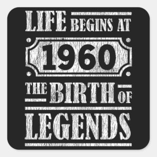 65 Year Old 1960 Birth Of Legend 65th Birthday Square Sticker
