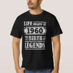 65 Year Old 1960 Birth Of Legend 65th Birthday T-Shirt<br><div class="desc">Celebrate In Style With This Unique And Fun Vintage-Inspired Birthday Gift Design! This Birthday Graphic Perfectly Highlights Your Special Milestone. Whether You're Turning 9, 21, 30, 40, 50, Or Any Age In Between, Proudly Showcase Your Legendary Status With Humour And Nostalgia. This Vintage Birthday Graphic Makes An Ideal Gift Idea...</div>