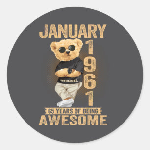 65 Year Old January 1961 Teddy Bear 65th Birthday  Classic Round Sticker