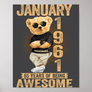 65 Year Old January 1961 Teddy Bear 65th Birthday  Poster