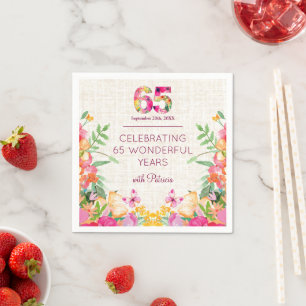 65 Years Flowers Floral Linen 65th Birthday Napkin