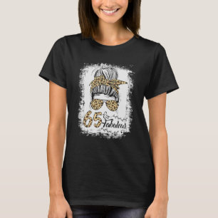 65 Years Old Fabulous Messy Bun Leopard 65th T-Shirt