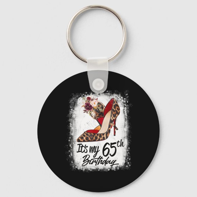 65 Years Old High Heels Leopard It's My 65th Birth Key Ring (Front)