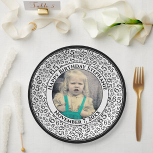 65 Your Photo Random Number Pattern Black/White Paper Plate