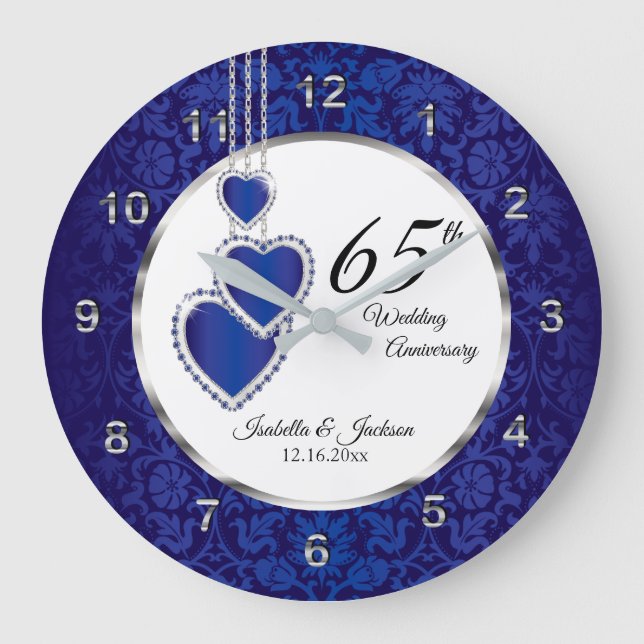 65th / 45th Sapphire Blue Anniversary Keepsake Large Clock (Front)