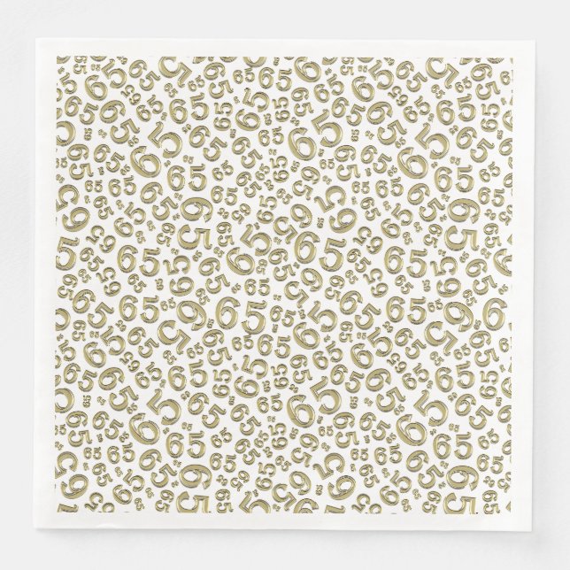 65th Age Random Number Pattern Gold/White Napkin (Front)