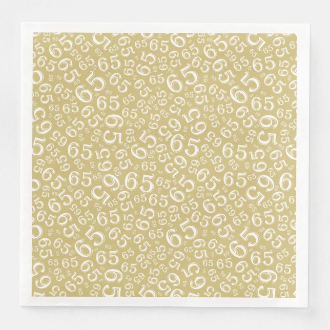 65th Age Random Number Pattern Gold/White Napkin (Front)
