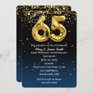 65th Anniversary Gold Balloons & Confetti  Invitation