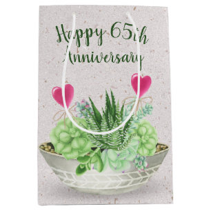 65th Anniversary Hearts in Succulents Medium Gift Bag