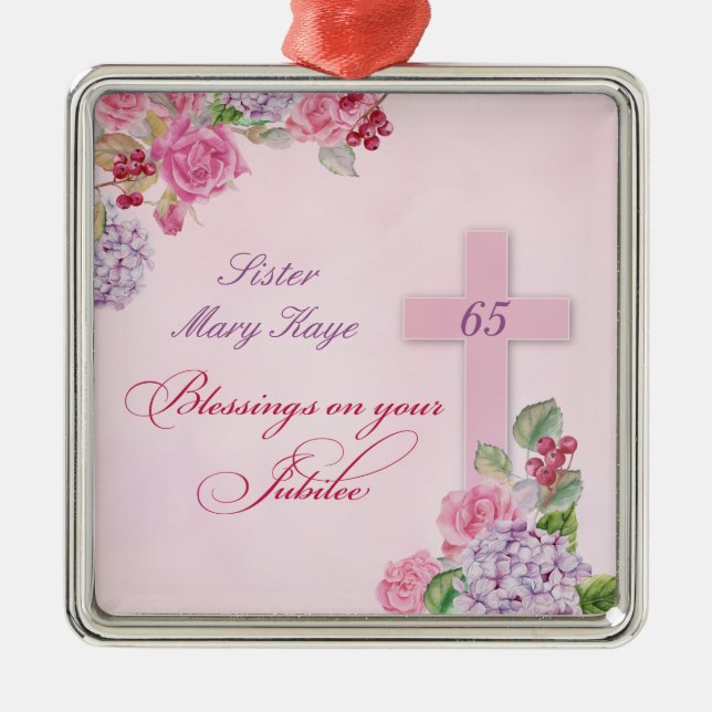 65th Anniversary of Religious Life Catholic Nun Metal Tree Decoration (Front)