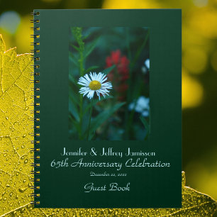 65th Anniversary Party Guest Book, White Daisy  Spiral Notebook