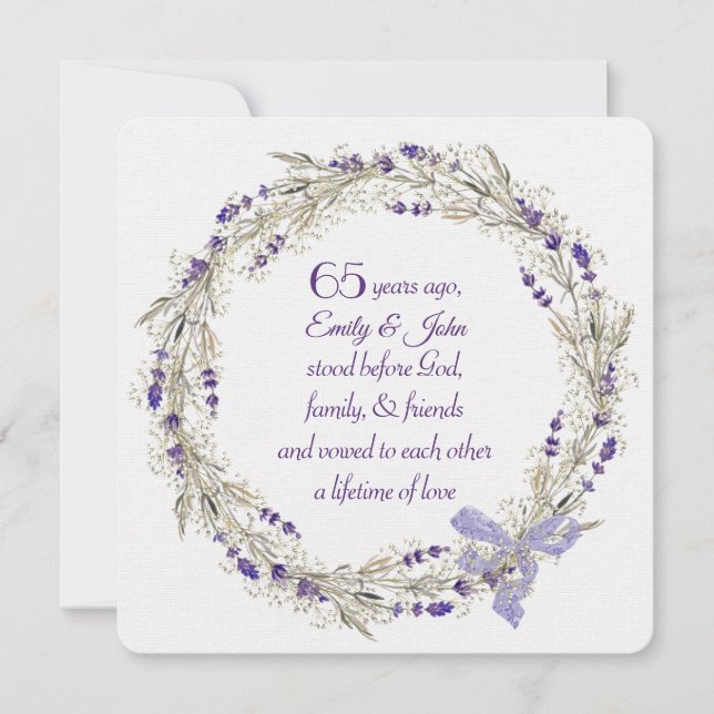 65th Anniversary Party Lavender Wreath Invitation (Front)