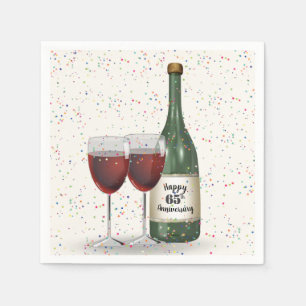65th Anniversary Party Wine Bottle and Two Glasses Napkin