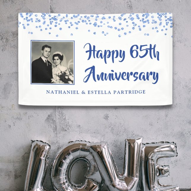 65th Anniversary Photo Blue Glitter Confetti Banner (Creator Uploaded)