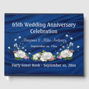 65th Anniversary Sapphire White Roses Custom Guest Book