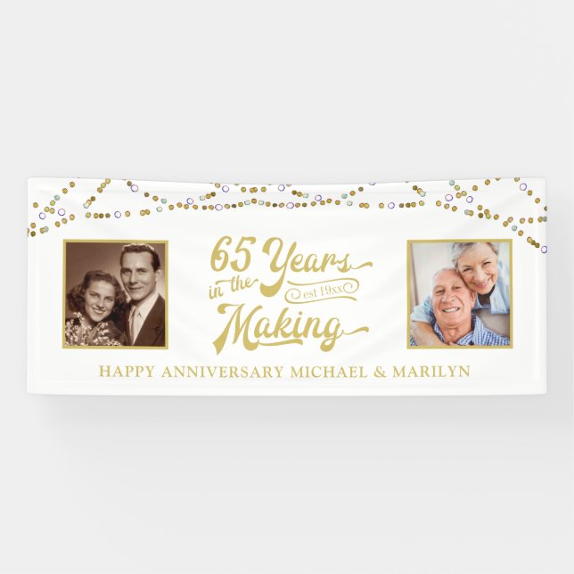 65th Anniversary Then & Now Photos Gold Names Banner (Horizontal)