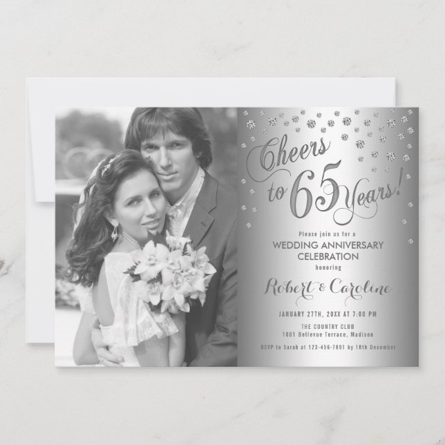 65th Anniversary with Photo - Diamond Silver Invitation (Front)