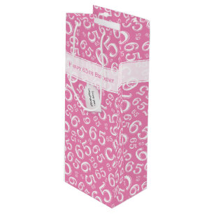 65th Biirthday Random Number Pattern Pink/White Wine Gift Bag