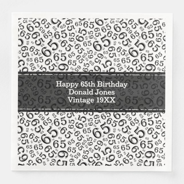 65th Birthday Age Number Pattern Black/White Napkin (Front)