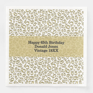 65th Birthday Age Number Pattern Gold/White Napkin