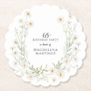 65th Birthday April Birthday Month Daisy Custom Paper Coaster