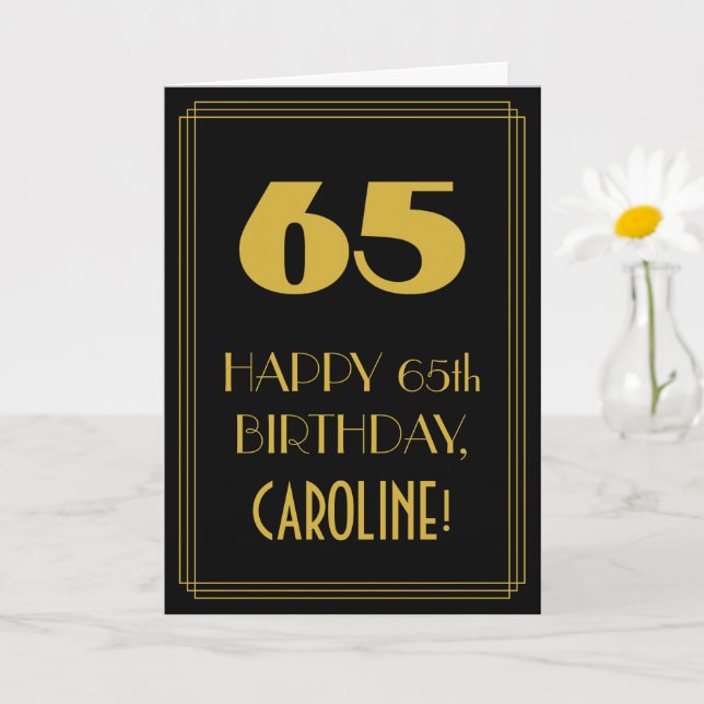 65th Birthday – Art Deco Inspired Look "65" & Name Card (Small Plant)