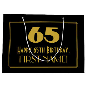 65th Birthday — Art Deco Inspired Look "65" & Name Large Gift Bag