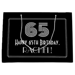 65th Birthday — Art Deco Inspired Look "65" & Name Large Gift Bag