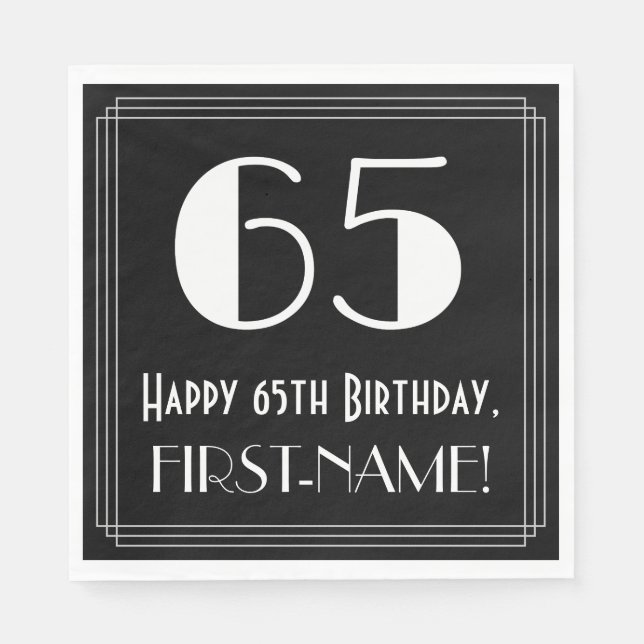 65th Birthday ~ Art Deco Inspired Look "65", Name Napkin (Front)
