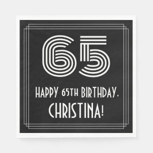 65th Birthday: Art Deco Inspired Look "65" + Name Napkin