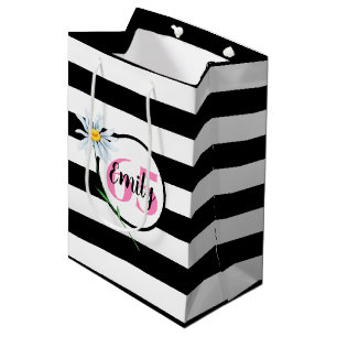 65th Birthday Black And White Stripes Medium Gift Bag