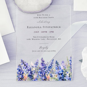 65th Birthday Blue Larkspur July Birth Flower Acrylic Invitations