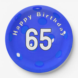 65th Birthday Blue Pickleball Paper Plate