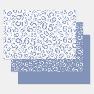 65th Birthday Blue & White Number Pattern 65 Wrapping Paper Sheet