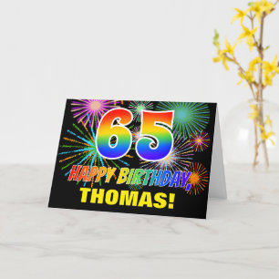 65th Birthday: Bold, Fun, Fireworks, Rainbow 65 Card