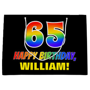 65th Birthday: Bold, Fun, Simple, Rainbow 65 Large Gift Bag