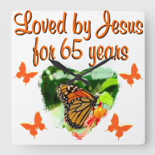 65TH BIRTHDAY BUTTERFLY SQUARE WALL CLOCK