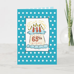 65th Birthday Cake on Blue Teal with Dots Card