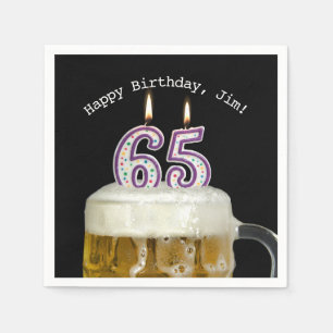 65th birthday-candles in beer napkin