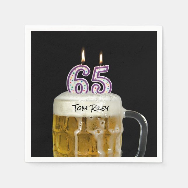 65th birthday candles in beer napkin (Front)