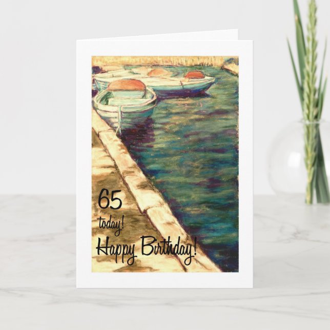 65th Birthday Card - Blue Boats (Front)