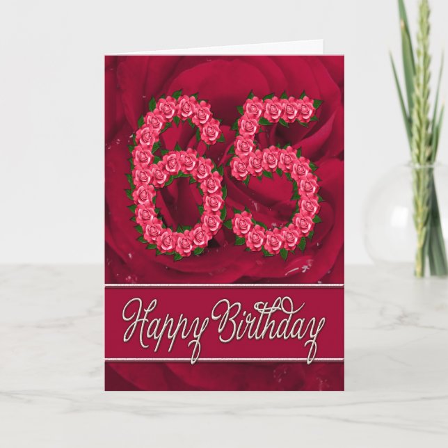 65th birthday card with roses and leaves (Front)