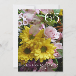 65th Birthday Celebration!-Pink and Yellow Flowers Invitation